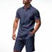 Men's Linen Suit Set Summer Casual Breathable Two Piece Polo Shirt Set Loose Fit_viptrois.com