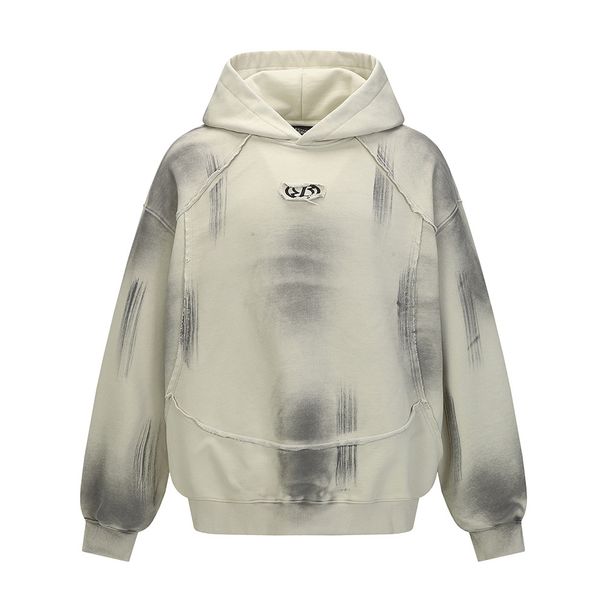 Spray Paint Vintage Dirty Waste Style Hooded Sweatshirt For Men With Unique Design, Frayed Edges, Patchwork, And_viptrois.com