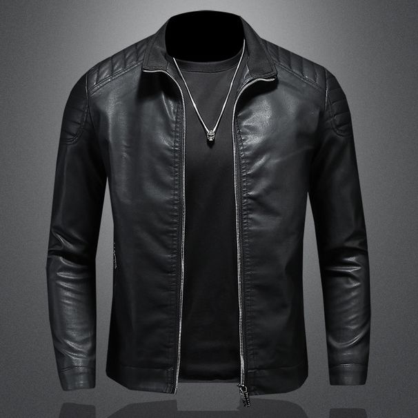 Men's Clothing Stand Collar Leather Jacket Men's Motorcycle Jacket Coat Autumn And Winter New Leather Jacket Slim Korean Style Handsome Men's Clothing_viptrois.com