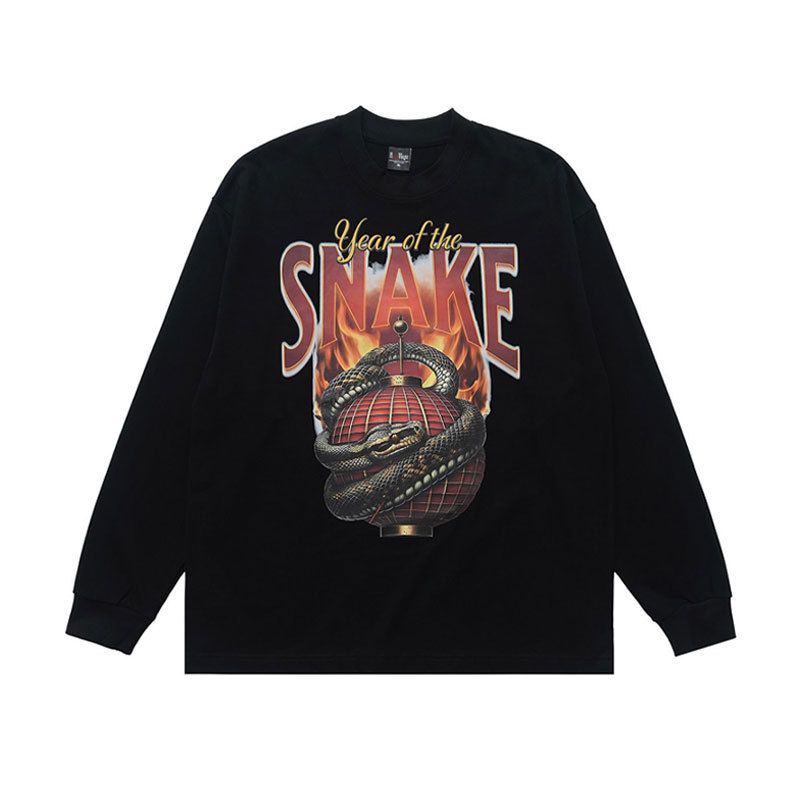 American Street Style Round Neck Long Sleeve Snake Basketball Print T-Shirt For Men And Women Couples Casual Top_viptrois.com