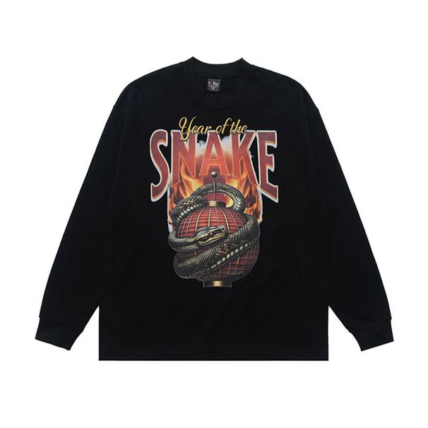 American Street Style Round Neck Long Sleeve Snake Basketball Print T-Shirt For Men And Women Couples Casual Top_viptrois.com