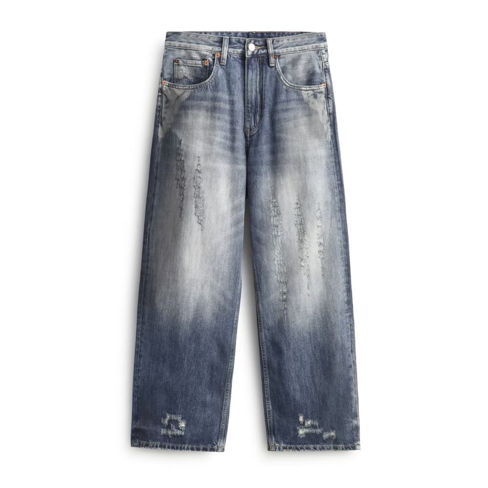 Washed Vintage Dirty Jeans Men's Long Street Style Punk Tie-Dye Gradient Frayed Loose Casual Straight Pants_viptrois.com