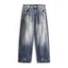 Washed Vintage Dirty Jeans Men's Long Street Style Punk Tie-Dye Gradient Frayed Loose Casual Straight Pants_viptrois.com