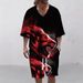 Leisure Suit Men's Summer Loose Short Sleeved Sweater Shorts V Neck Sports Suit Two Piece Suit_viptrois.com