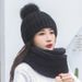 wool Knitting Ladies Autumn And Winter Fashion Warm Version Of The Trendy All-match Plus Fleece Hat Scarf Set_viptrois.com