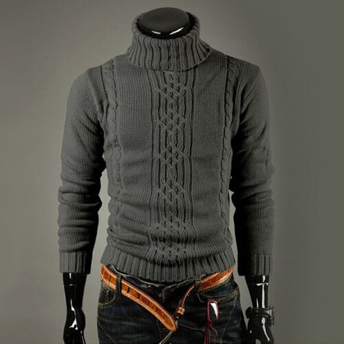 Men Winter Warm Knitted Polo Roll High Neck Pullover Jumper Tops Cal Sweater28_viptrois.com