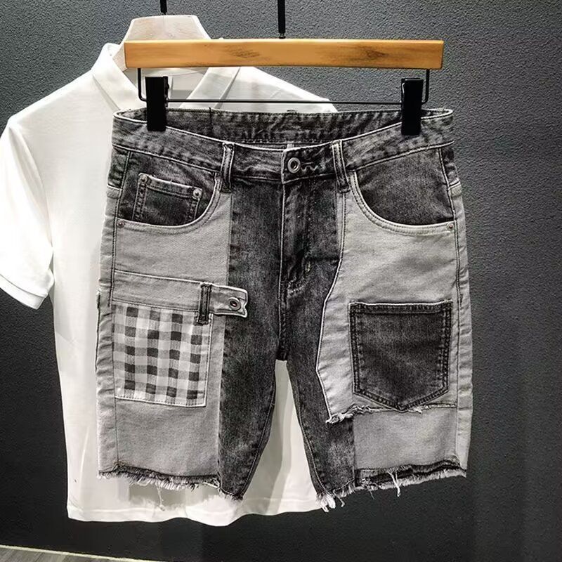 Men's Clothing Personalized Multi Pocket Stitching Contrast Color Versatile Denim Shorts Trendy Casual Shorts_viptrois.com