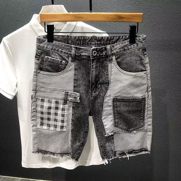 Men's Clothing Personalized Multi Pocket Stitching Contrast Color Versatile Denim Shorts Trendy Casual Shorts_viptrois.com