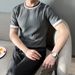 Summer Mature Style Temperament Short Sleeved Sweater Retro Contrast Color Stripes Quality Stripes Trendy Men's T Shirt Tops_viptrois.com