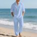 Men's Linen Long Sleeve T-Shirt & Pants Set - Relaxed Fit Casual Outfit (S-XXXL) - Black/White/Sky Blue/Navy/Khaki/Olive_viptrois.com