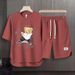 Men's Clothing 2024 Waffle Casual Summer Suit Men's Loose Teen Short sleeved T shirt Shorts Handsome Two piece Suit_viptrois.com