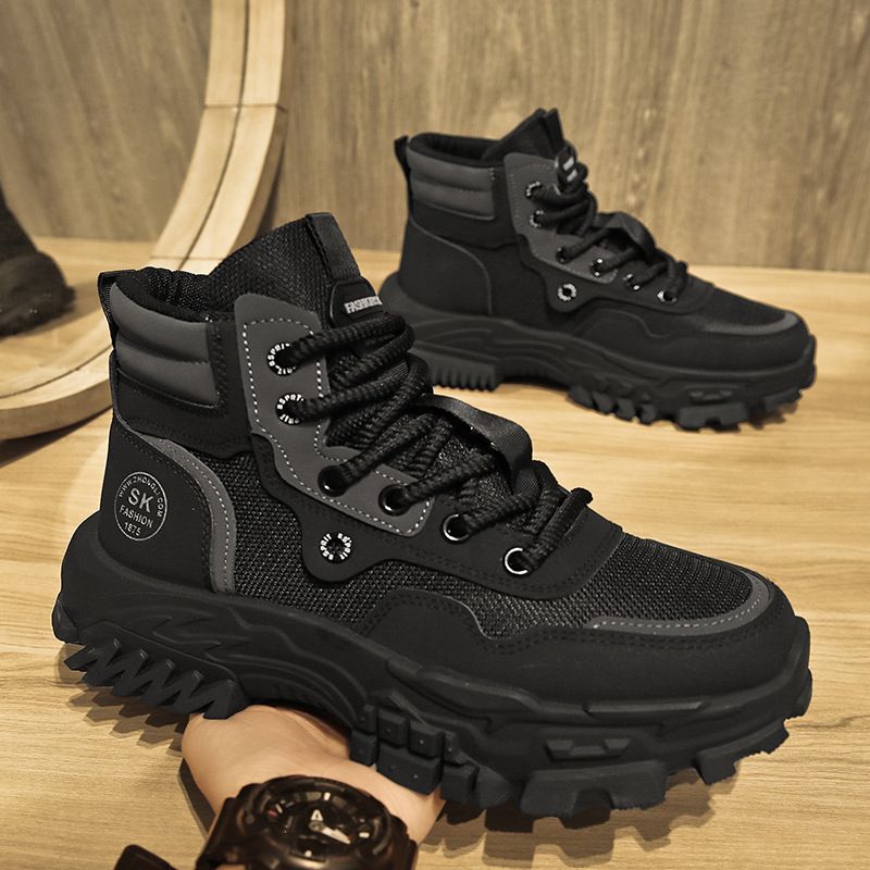 European Warm Series Men's 2025 Autumn New Trend Black Casual Safety Shoes Thick Sole Hiking Work High-top Martin Boots_viptrois.com