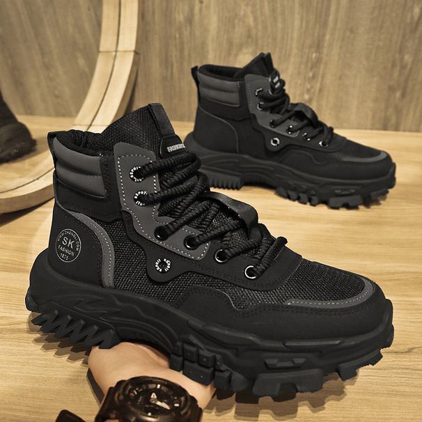 European Warm Series Men's 2025 Autumn New Trend Black Casual Safety Shoes Thick Sole Hiking Work High-top Martin Boots_viptrois.com