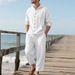 Men's Linen Hooded Shirt And Pants Set - Casual Loose Fit Beachwear For Spring & Fall - Breathable Long Sleeve Top With Relaxed Fit Trousers_viptrois.com
