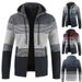 Men's Color Block Fleece Lined Hooded Cardigan Sweater - Warm Winter Knit Pullover With Contrast Panels_viptrois.com