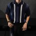 Men's Clothing Summer Ins Hollow Striped Color Knitted Polo Shirt Boys Niche Short Sleeved Tops_viptrois.com