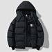 Unisex Retro Puffer Jacket – Oversized Hooded Winter Coat With Quilted Polyester Fill (Black/White)_viptrois.com