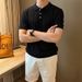 2025 Summer Polo Collar Short Knitted Sweater Cable Knit Texture Men's Simple Versatile Elegant Korean Style Half Sleeve_viptrois.com