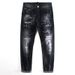 Men's Clothing High End Fashion Hole Patch Ink Paint Black Jeans Slim Fit Small Feet Elastic Personality Trend Pants_viptrois.com