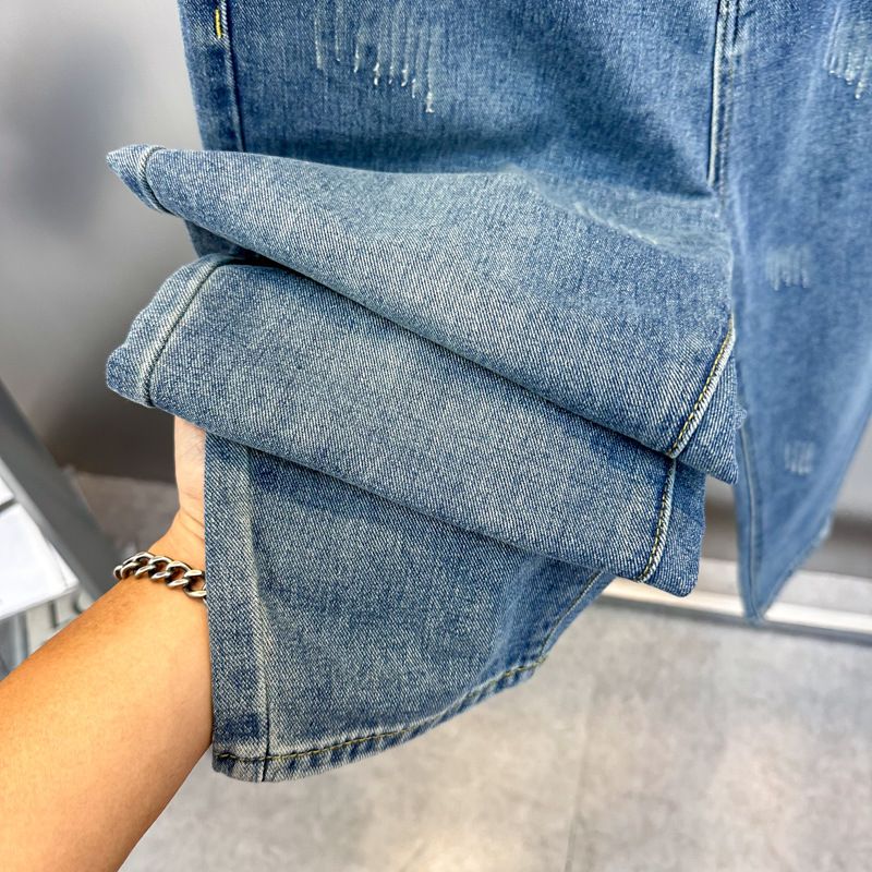 Men's Clothing Men's summer thin loose skinny washed distressed jeans high street fashion denim trousers_viptrois.com