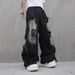 Men's Clothing Vibe Street Hip Hop Overalls Hip Hop Jeans Straight Wasteland High Street Multi Pocket Mopping Pants_viptrois.com
