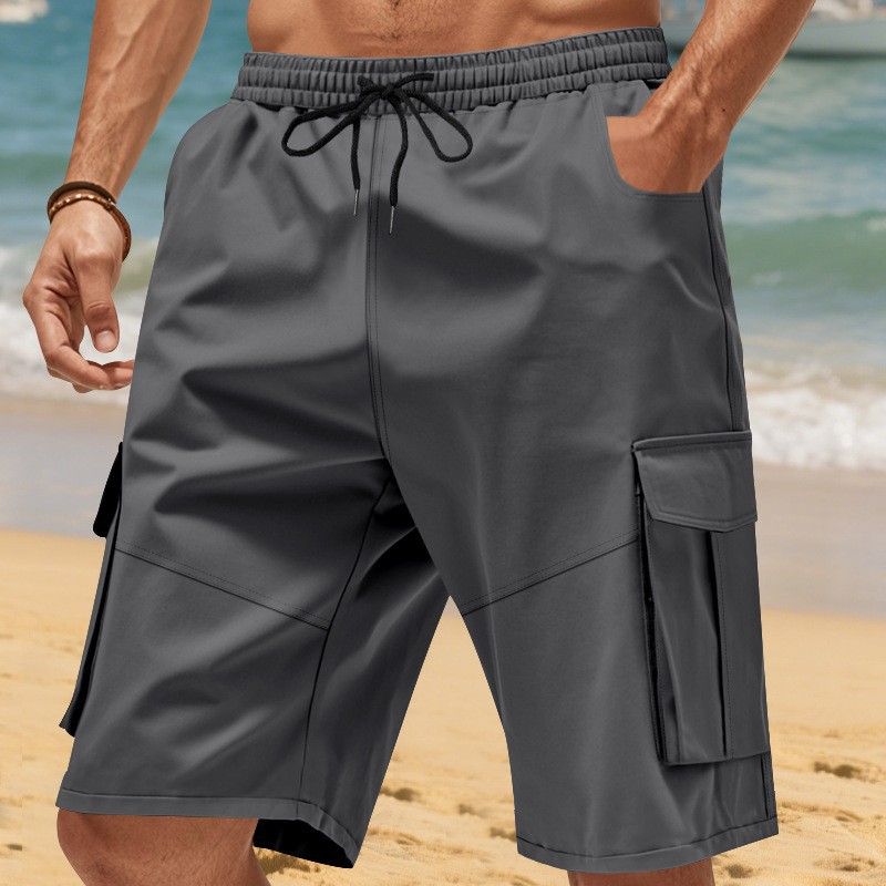 Men's Summer Casual Shorts Loose Fit Multi Pockets Workwear Squat Sports Style Mid Waist Inelastic Cotton Polyester Black Khaki Gray_viptrois.com