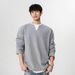 Japanese Style College Wind Waffle Fake Two-Piece V-Neck Men's Spring High-End Layered Base S Design Long Sleeve_viptrois.com