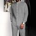 Men's Ethnic Style Stand Collar Shirt And Pants Set, Long Sleeve Casual Linen Blend Suit_viptrois.com