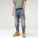 Men's Clothing Retro Street Trend Large Size Jeans For Men, Loose Slimming Straight Casual Distressed Jeans_viptrois.com