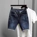 Men's Clothing New Men's Denim Shorts Loose Fashion Brand Five Point Mid Length Pants Trendy Hole Elastic Breeches_viptrois.com