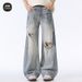 Men's Clothing Lightning Pattern Ripped Spring And Summer Design Straight Wide Leg Pants Jeans For Men_viptrois.com