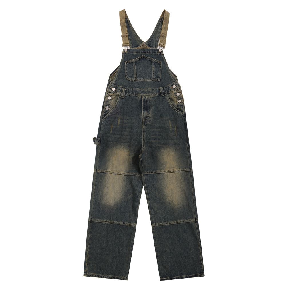Men's national tide retro American loose-washed old one-piece straight leg pants_viptrois.com