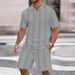 Men's Clothing Summer Men's New Jacquard Button Solid Color Lapel Short Sleeved T Shirt Shorts Casual Suit_viptrois.com