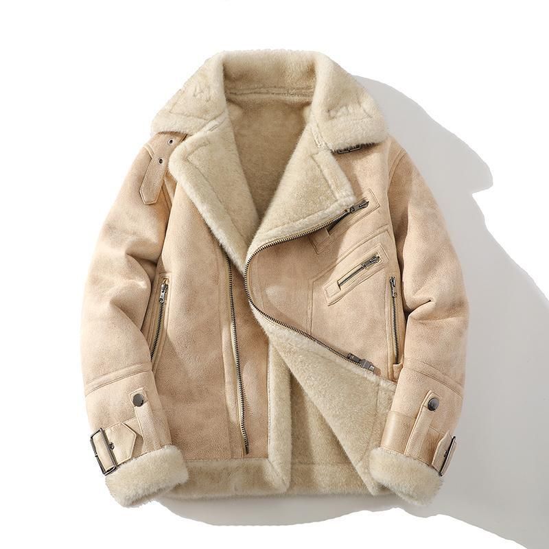 Men's Clothing men's loose large size fur and velvet thick warm lapel casual jacket _viptrois.com