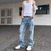 Men's Clothing Washed Snowflake Pattern Ice Blue Straight Jeans Cleanfit Vibe Style Men_viptrois.com