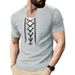 Men's New Summer T-shirt Casual Lace-up Design Waffle Cardigan Loose Short-sleeved Tops_viptrois.com