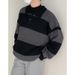 Collar Striped Knitted Sweater Versatile For Spring And Autumn, Loose Sweater_viptrois.com