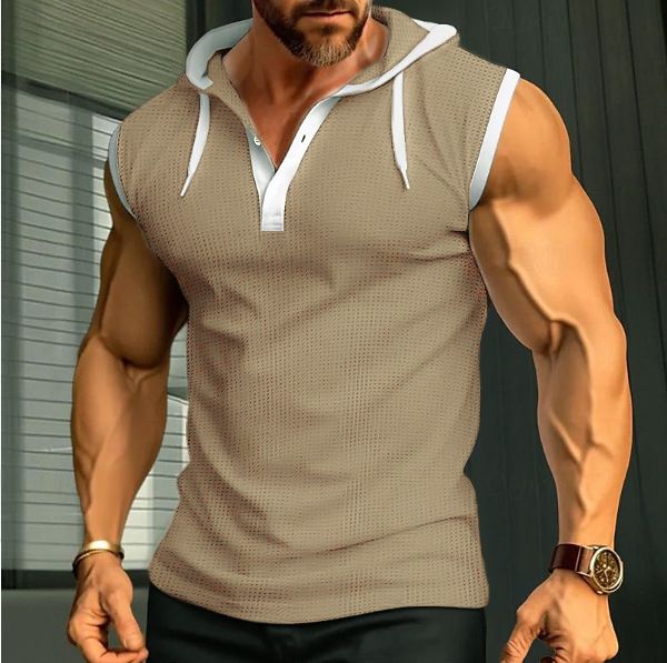 Men's Sleeveless Hooded Vest T-Shirt - Lightweight Summer Casual Top For Sports & Streetwear (6 Colors, S-XXXL)_viptrois.com