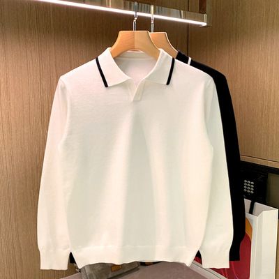 Minimally Casual Men's Knitwear Autumn Top With Collar Polo Shirt Men's Long Sleeves_viptrois.com
