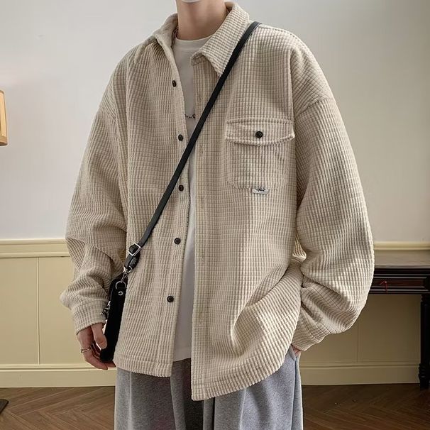 Minimalist shirt men's long sleeved winter new trend, loose and versatile corduroy shirt, cool jacket, inch shirt, lazy clothes_viptrois.com