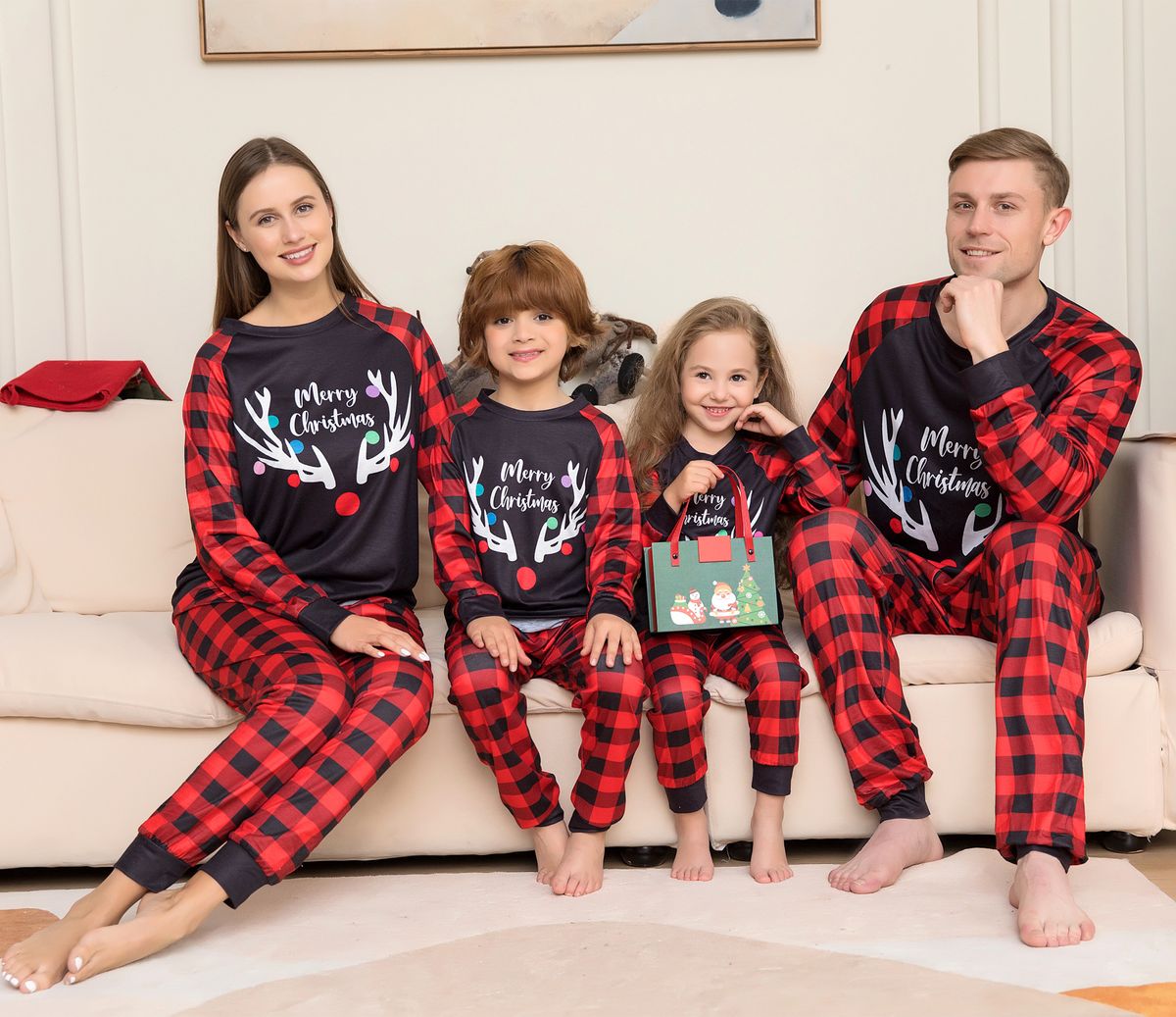 Christmas Plaid letters Christmas family suit printed home suit pajamas set_viptrois.com