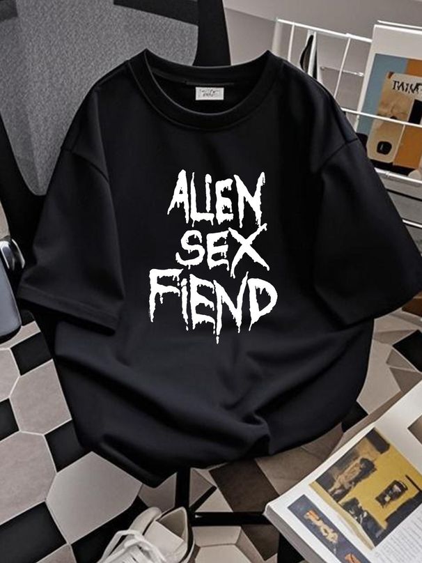 Men's Alien Sex Fiend Logo T-shirt Small Black Top For Everyday Wear Slightly Stretched Streetwear Comfortable Soft Fashion Homme Summer_viptrois.com