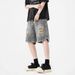 Men's Clothing High Street Ripped Denim Shorts Men's Loose Straight Washed Old Fashioned Versatile Sports Casual Shorts_viptrois.com