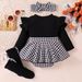 Mother & Kids Baby Girl Suit Flying Sleeves Long Sleeves Romper Pants Skirt Socks Headdress Three Piece Set_viptrois.com