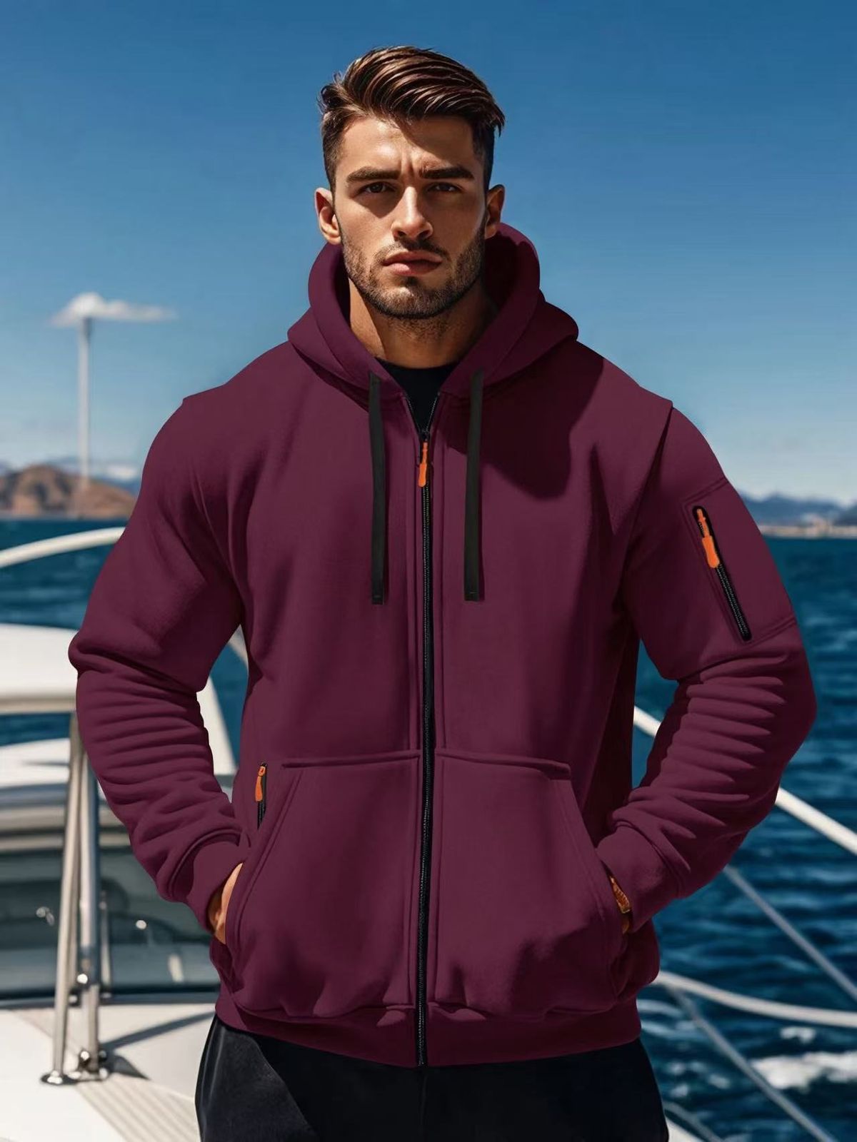 Hot Sale Men's Solid Color Zipper Sweater Sports Leisure European Size Hoodie Cardigan Jacket_viptrois.com
