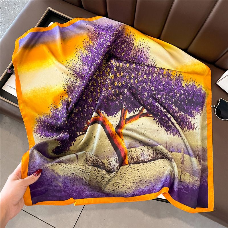 Purple Tree 70cm Twill Scarf Fashion and Temperament Square Scarf Women's Autumn and Winter Shawl Neckband Pattern Light_viptrois.com