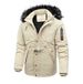 Winter Striped Hooded New Men's Jacket Solid Color Fleece Lined Thick Slim Fit Cotton Coat For Men_viptrois.com