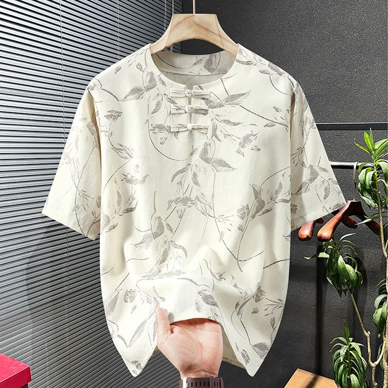 Men's Clothing Plus Size Linen Short Sleeved T Shirt Loose Casual Trend Half Sleeve T-Shirt_viptrois.com