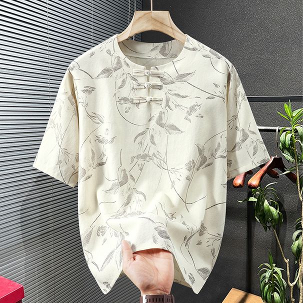 Men's Clothing Plus Size Linen Short Sleeved T Shirt Loose Casual Trend Half Sleeve T-Shirt_viptrois.com