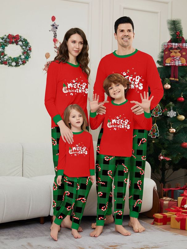 Christmas Fawn Alphabet Candy Cane Christmas Family suit printed homewear pajamas_viptrois.com